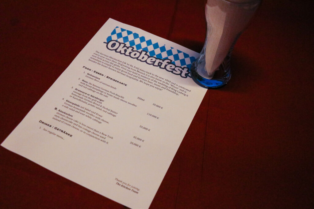 Oktoberfest menu in Luang Prabang, Laos