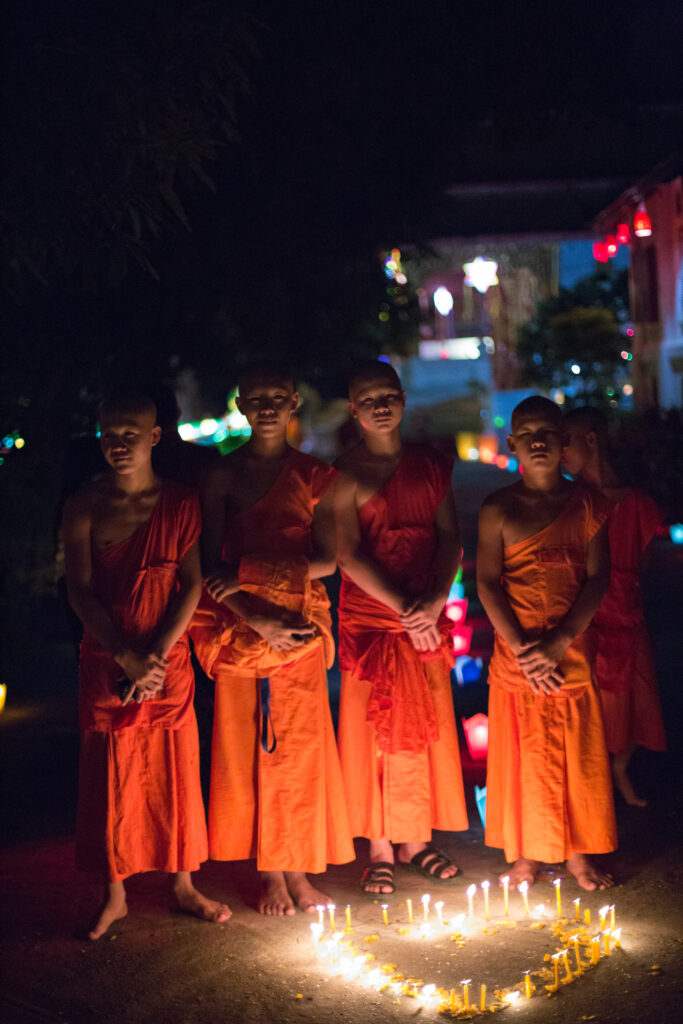 Monks and the decorated temple