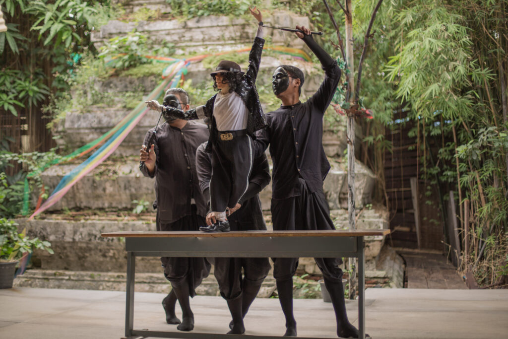 Michael Jackson does the Moonwalk in a puppet show